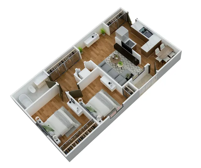 2 Bedroom 1 Bathroom apartment floor plan at Westmoreland Estates Huntington WV, 825 Sq. Ft.
